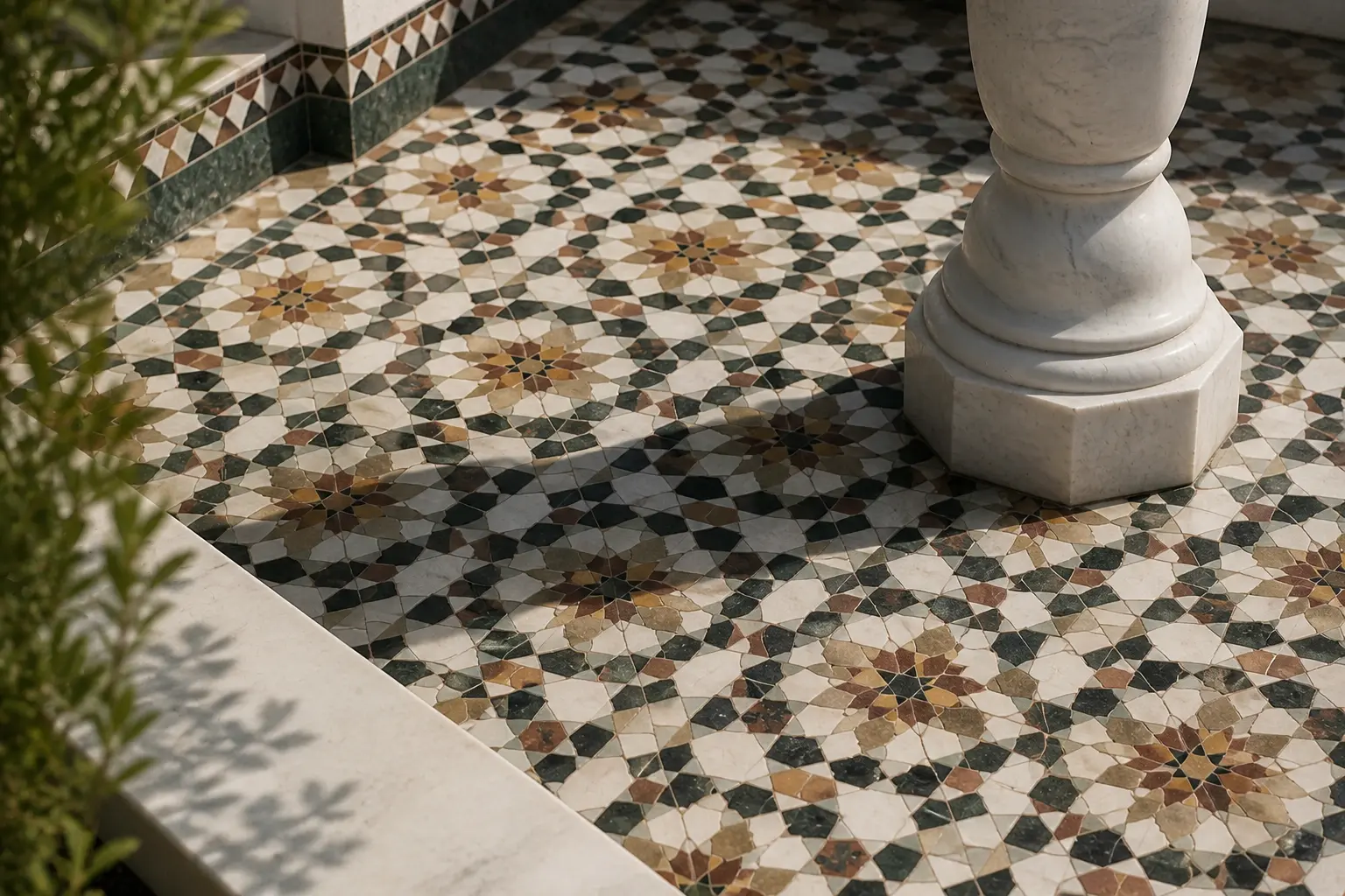 mosaikfliesen-rundungen-saeulen-geometrisches-muster-innenbereich
